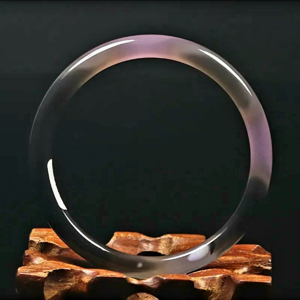 Natural Agate Chalcedony Quartz Lavender Purple Brown Gemstone Bangle Bracelet